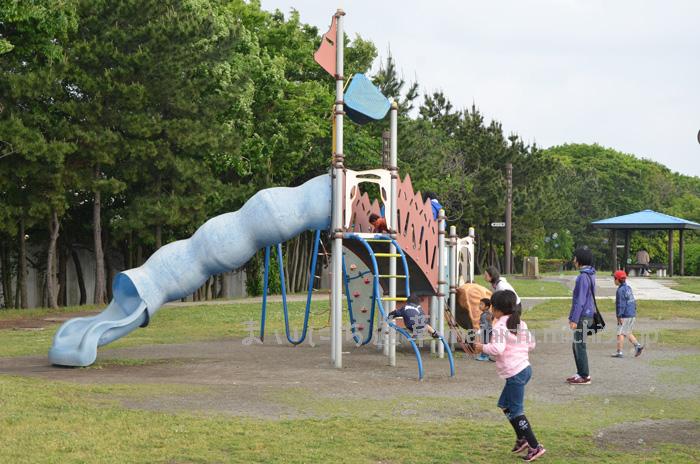 広々とした芝生と遊具は、子連れ釣り人にとっては救世主!